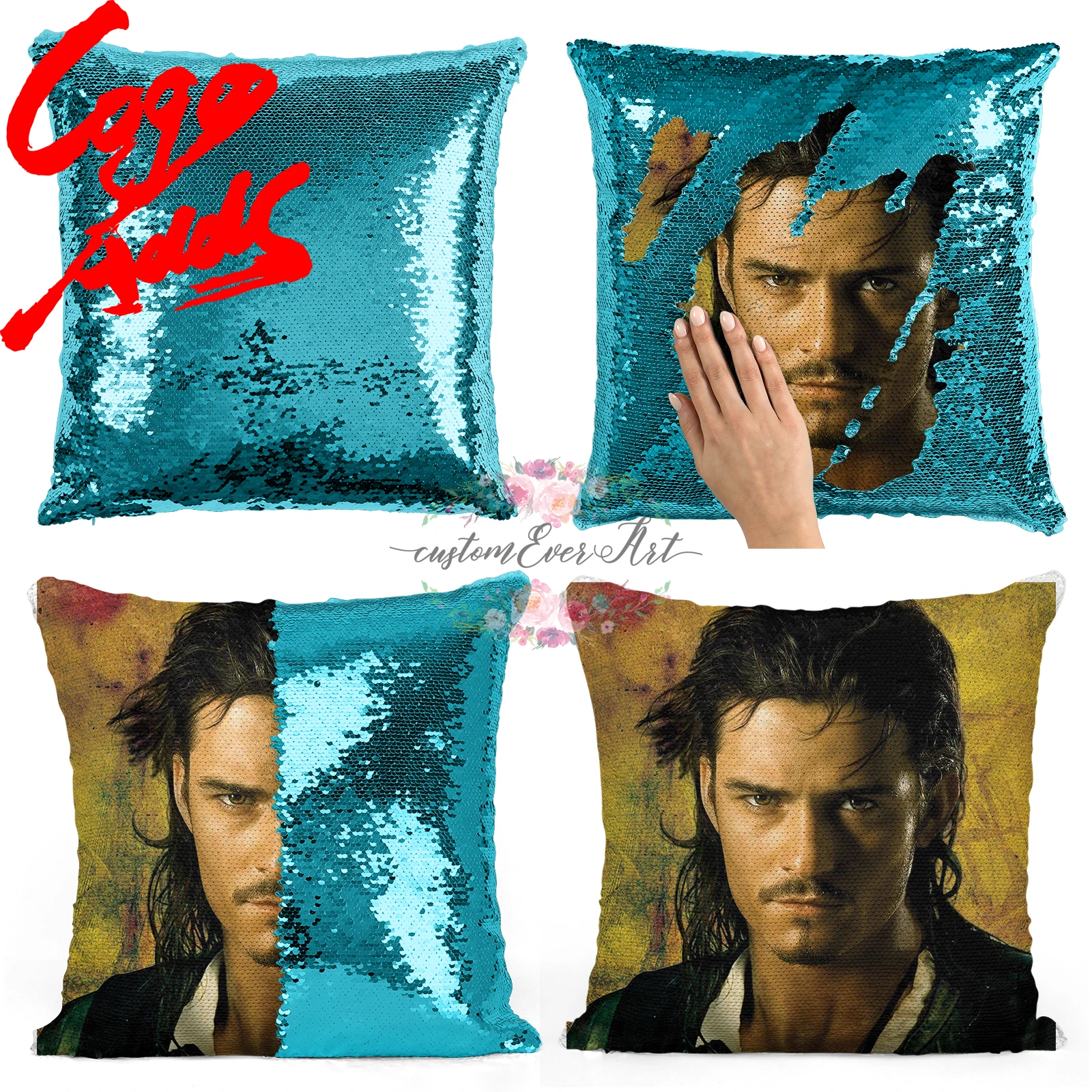 

Orlando Bloom sequin pillow | sequin Pillowcase | Two color pillow | gift for her | gift for him | pillow | magic pillow