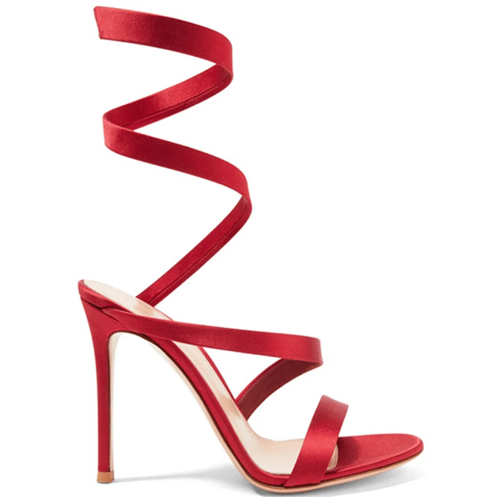 Женские босоножки с тиснением под рептилию красные сандалии на высоком тонком