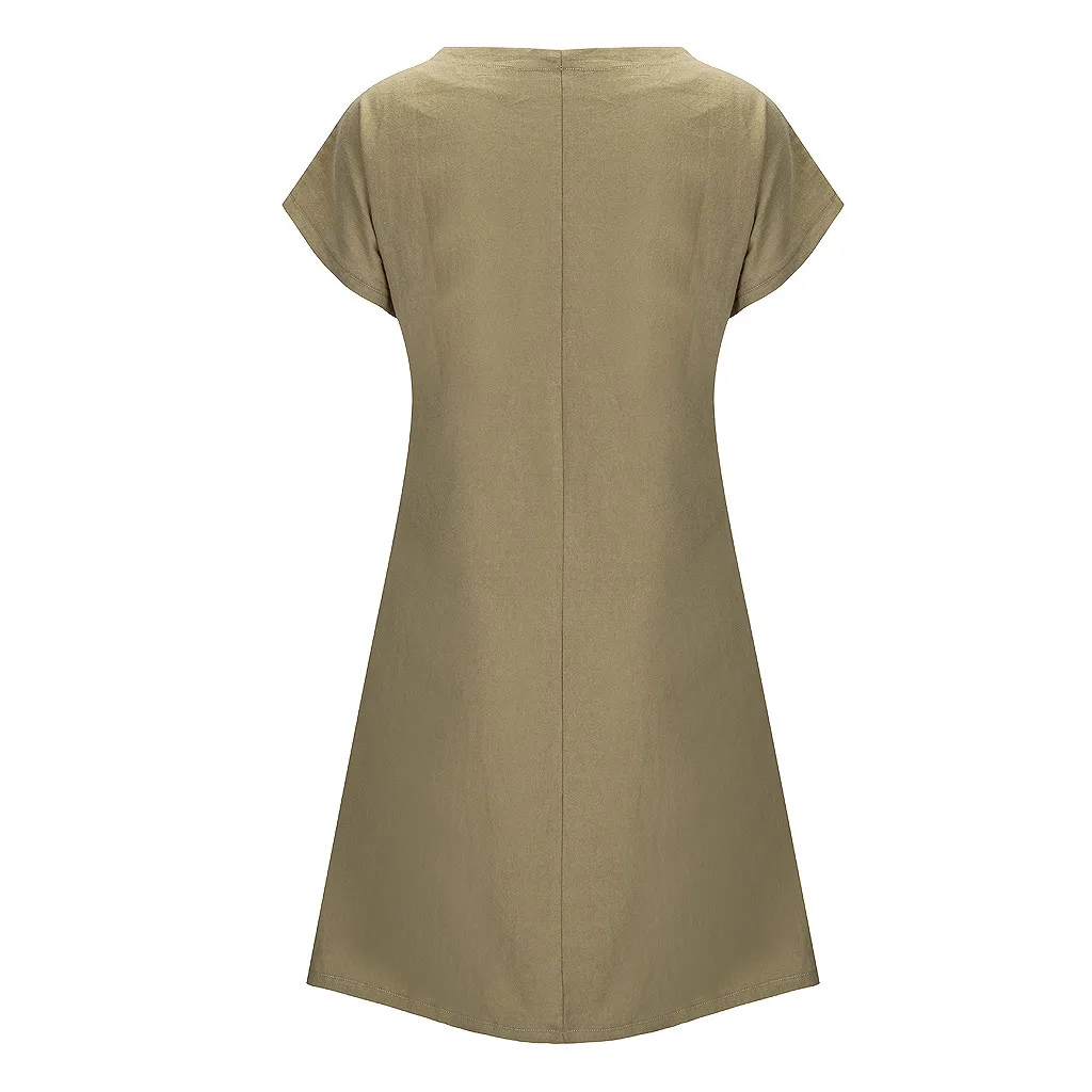 Женское летнее хлопковое льняное платье с коротким рукавом Vestido Robe винтажный