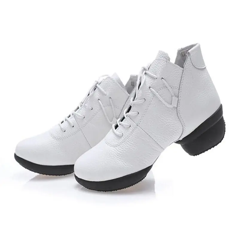 

New Leather Shoes Soft Bottom Sneakers Women Shoes Breathable Mesh Ballroom Dance Shoes Square Modern Sports Shoes Woman Boots