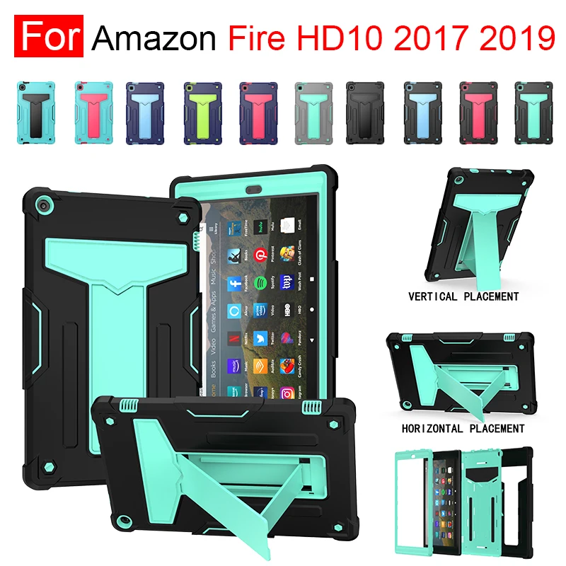 

For Kindle Fire HD10 2017 HD 10 2019 Full Body Heavy Duty Rugged Shockproof Protective Rugged Case with Kickstand