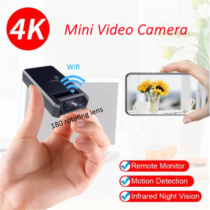 

Mini Wifi Camera 4K 30Fps Night Vision 5 Hours Long Recording 180 Degree Rotating Wide Angle Lens Webcam Motion Detect Recorder