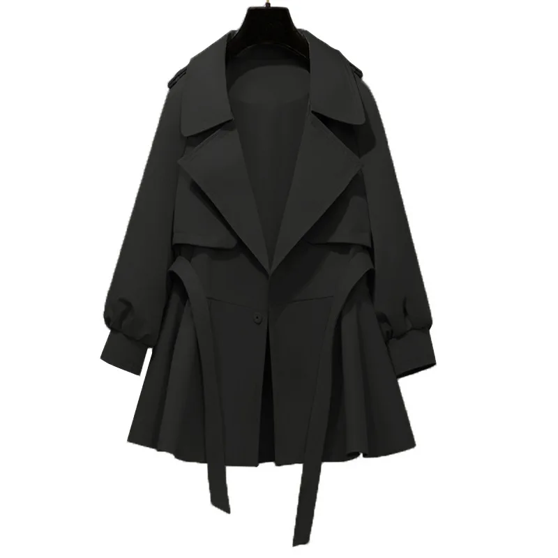 

Women's Clothing Trench Coat 2020 Spring Autumn New Black Khaki Turn-down Collar Long Sleeve Plus Size Trench for Women 4XL 5XL