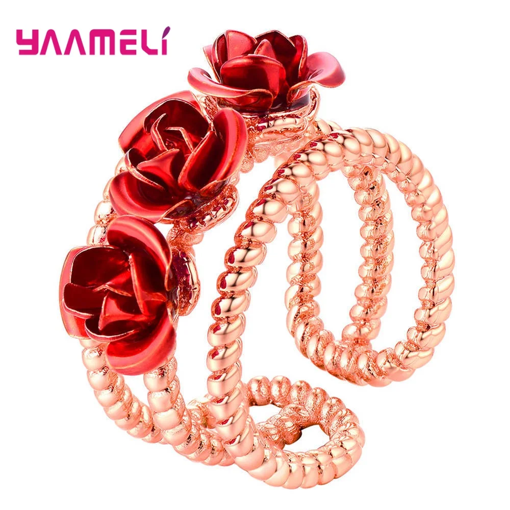 Кольцо женское витое с крупной красной розой 3 цвета | Украшения и аксессуары