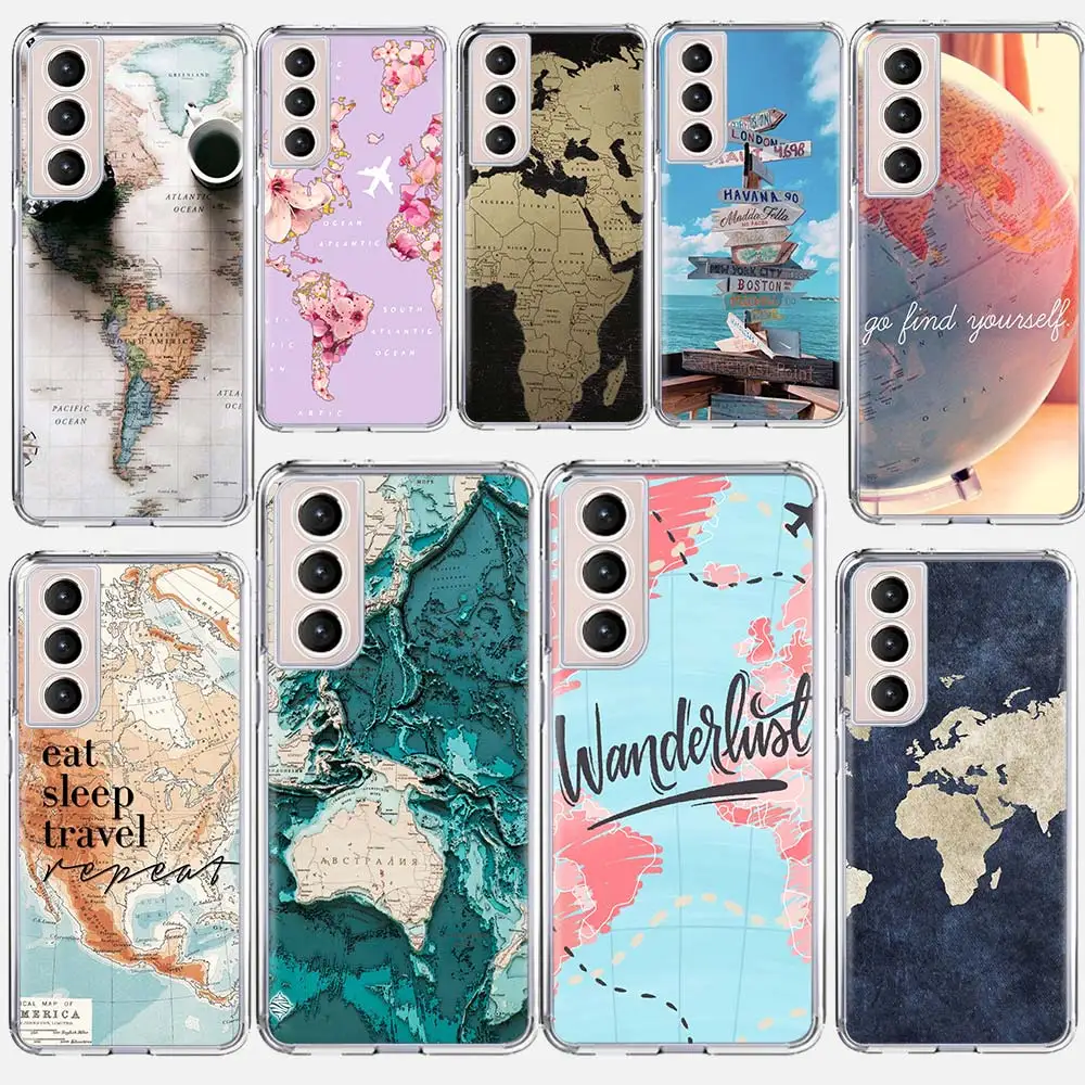 

World Map Travel Silicone Case For Samsung Galaxy S21 Ultra S20 FE S20 Plus S10E S10 S8 S9 Plus S7 Phone Cover Coque