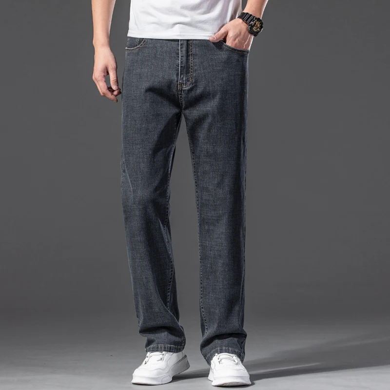 DIMI Male Blue Trousers Large Size 35 40 42 44 46 Summer Mens Jeans Cotton Loose Wide Leg Pants Classic High Waist Retro Grey
