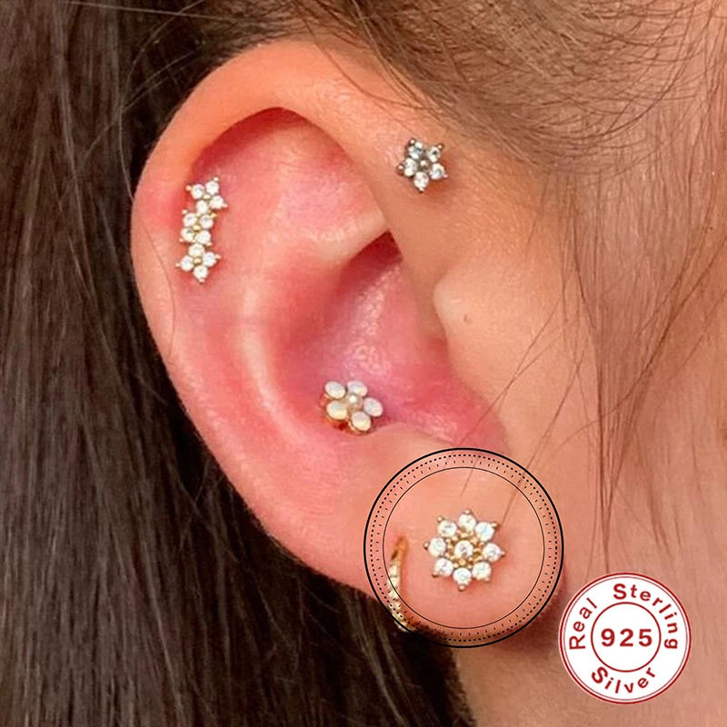 

Aide S925 Sterling Silver Stud Earrings Luxury Snowflake Piercing Earring For Women Girls Ladies Fine Jewelry Cartilage Arete