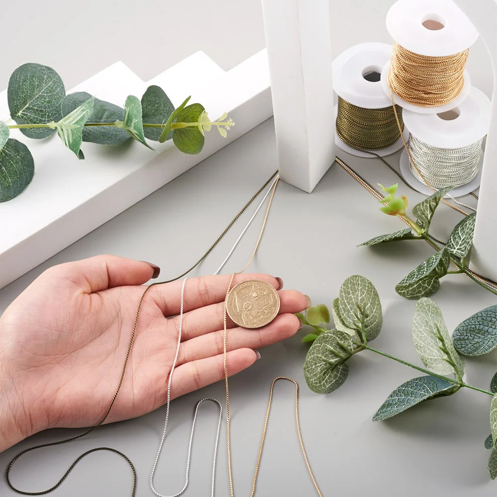 30m Mixed Color Brass Chains Jewelry Accessories For DIY Bracelet Necklace Jewellery Handmade Material 1mm, 32.8 Feet(10m)/roll