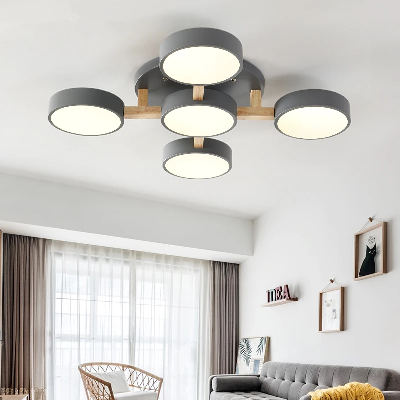 

TRAZOS Nordic Wood Ceiling Lights For Living Room Decor 220V Round Metal LED Ceiling Lamp Surface Mounted Lighting plafonnier