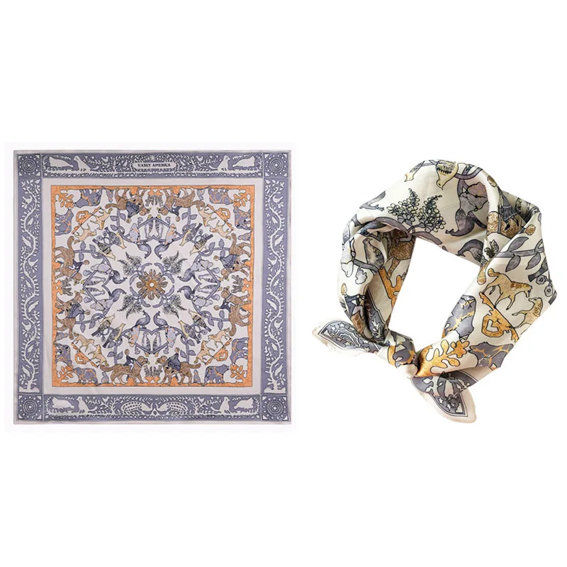 

Women Neck Scarf Hijab Wraps 100% Pure Silk Square 2020 Brand Head Scarves Female Foulard Bandana Neckerchief Lady Shawls 53cm