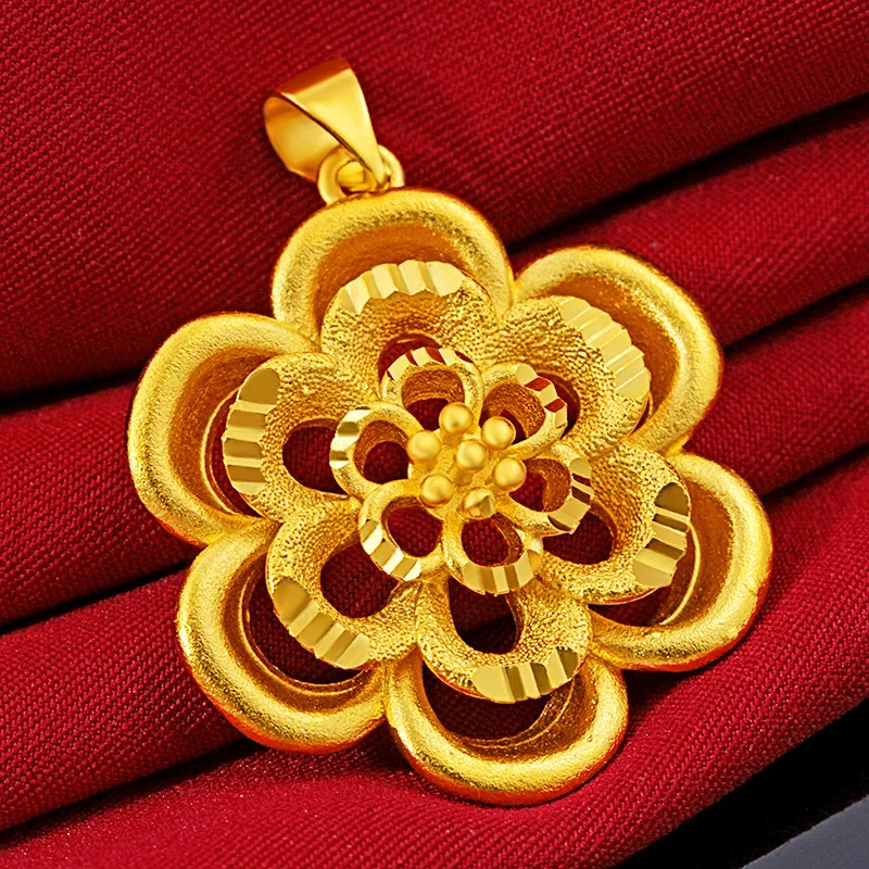 

Sand Gold Hollow Large Flower Shape Pendant Necklace 24K Gold-plated Color Necklace Pendant Jewelry Accessories Charm Pendants