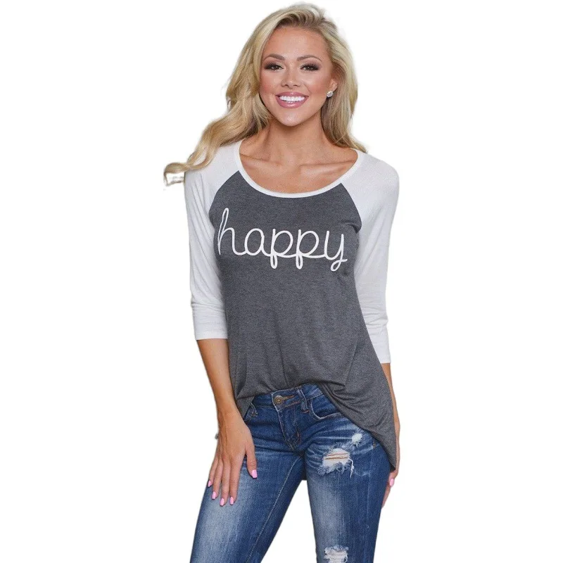 

INS Fashion Woman Tshirts Hot Sale Street Style Casual Letter Printing Shirts for Women O-neck Long Sleeve Tops for Women Spring