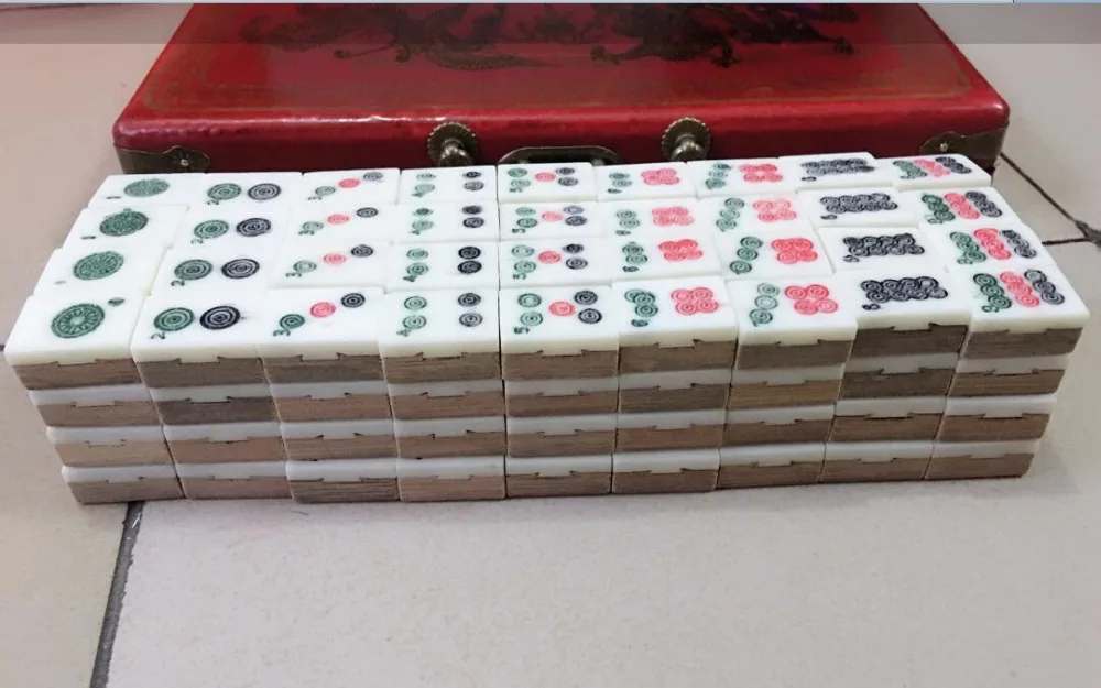 Красивая ма джонг набор в кожаная книжная коробка * 144 плитка/бамбук + подарок