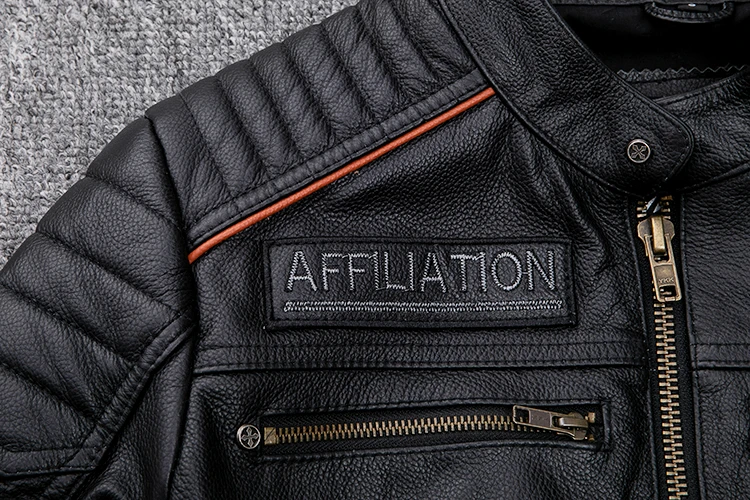 Black Men Skulls Embroidery Motorcycle Leather Jacket Plus Size XXXXL Genuine Cowhide Spring Slim Fit Biker's Leatther Coat
