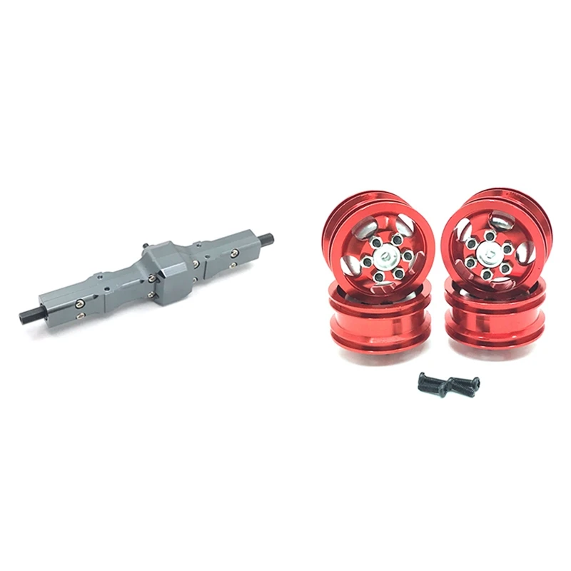 

1 Pcs Full Metal Rear Bridge Axle With Gear & 1 Set Metal Wheel Rim HUB