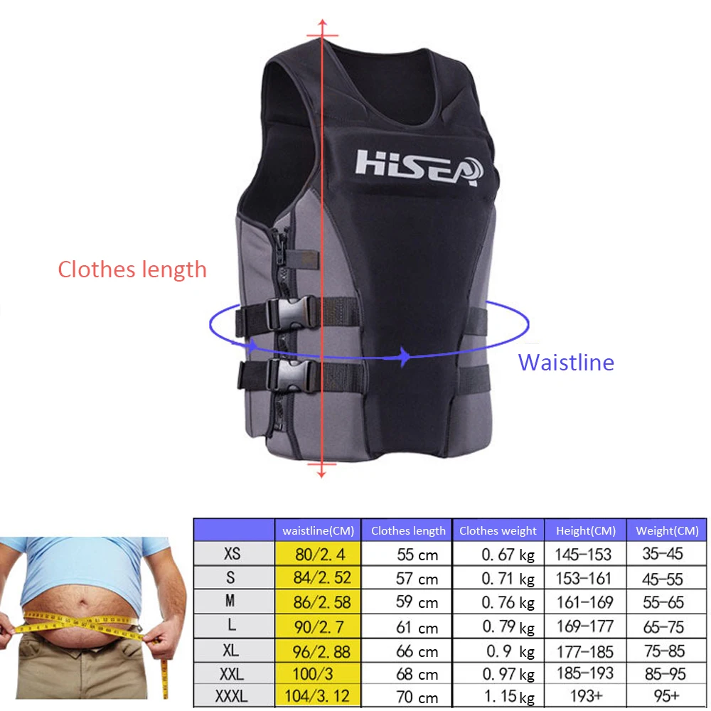 

Hisea Neoprene Profession Life Vest Men Women Life Jacket Buoyancy Lifejacket Drifting Surfing Life Vest Swimming Floating Cloth