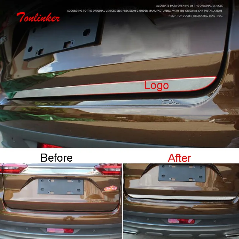 

Tonlinker Exterior Trunk door Edge Cover case sticker for GEELY Atlas 2016-19 Car Styling 1 PCS Stainless steel Cover sticker