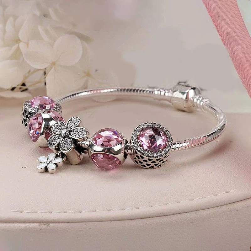 Подлинный 925 пробы Серебряный Змеиный скелет браслет розовый кошачий глаз