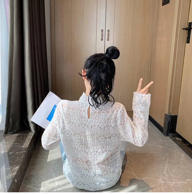 Новинка женская рубашка весна-осень модные сексуальные Рубашки Топы кружевная