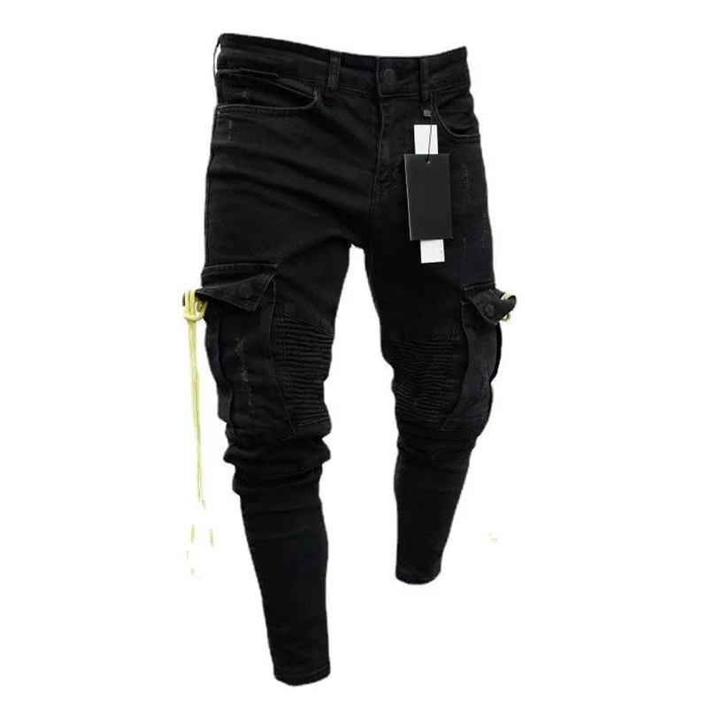 Stretch Jeans Men Knee Hole Jeans Autumn Men Fashion Trend Pencil Pants Men Black Denim Pants Casual  Men Jeans