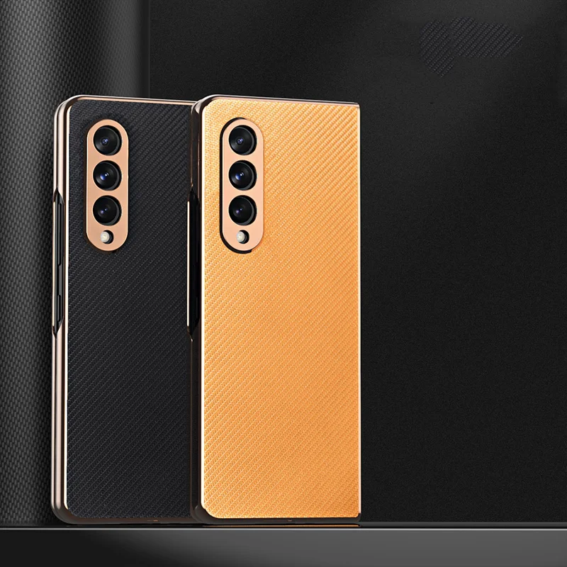 360 full protection bracket case for samsung galaxy z fold 3 5g phone cover carbon fiber texture case with front glass capa free global shipping