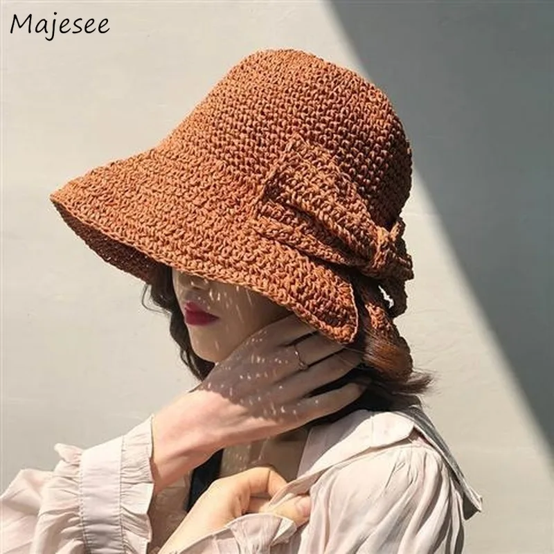 

Соломенные плетеные солнцезащитные шляпы для женщин, однотонная летняя Панама от солнца с купольным бантом, для отдыха и путешествий, ретро...