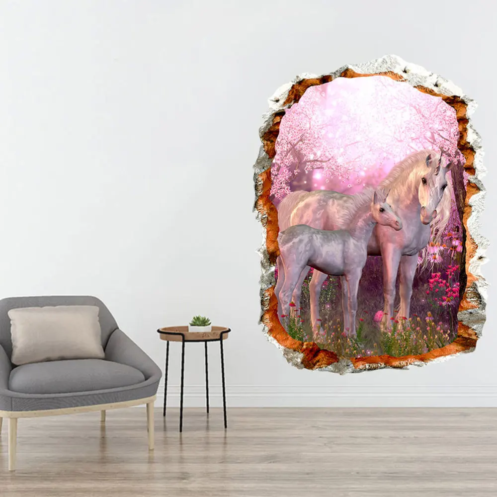 

1PC 3D Broken Wall Creative Cherry Blossom Wall Decal Removable Decorative Wallpaper for Home Living Room Bedroom Kids