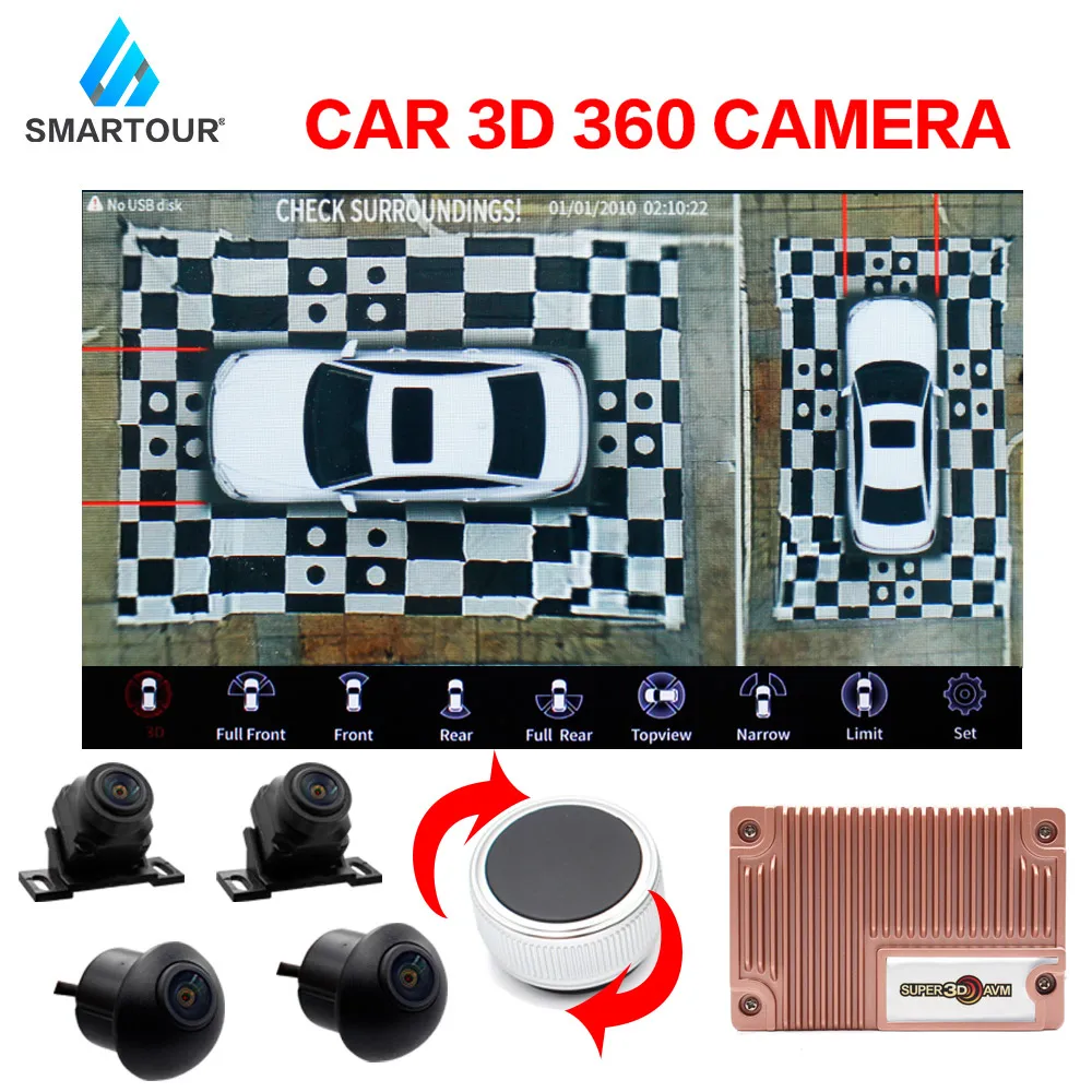 AHD 1080P 3D 360 Degree Bird View Panorama System With 4 HD CCTV Cameras , Car Parking Surround View Video Recorder DVR Monitor