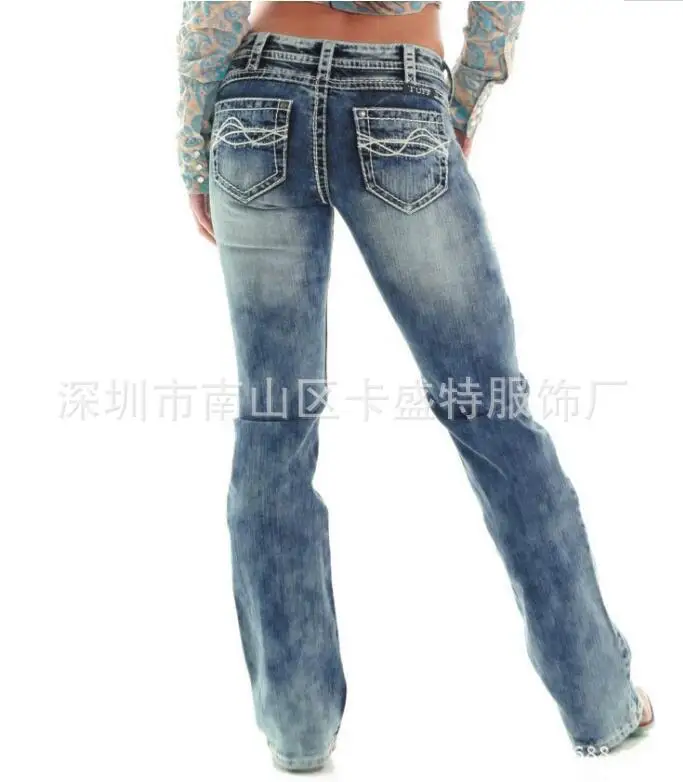 

2017 New Style WOMEN'S Cowboy Pants Europe Fashion Slim Fit Washed Low-Rise Cowboy Pants