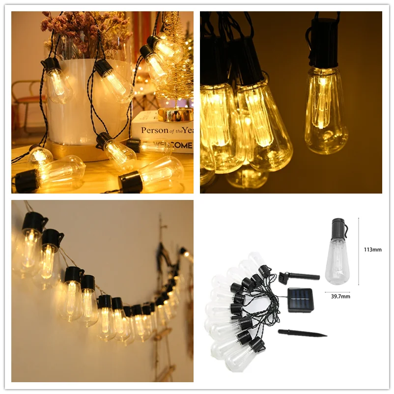 

LED Solar String Lights Outdoor Decoration Light Bulb IP65 Waterproof Patio Lamp Holiday Garland For christmas decorations