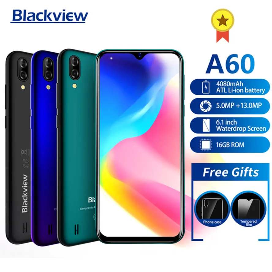 В наличии Blackview A60 смартфон 4080 мА/ч Батарея 19:9 6 1 inch двойной Камера ГБ Оперативная
