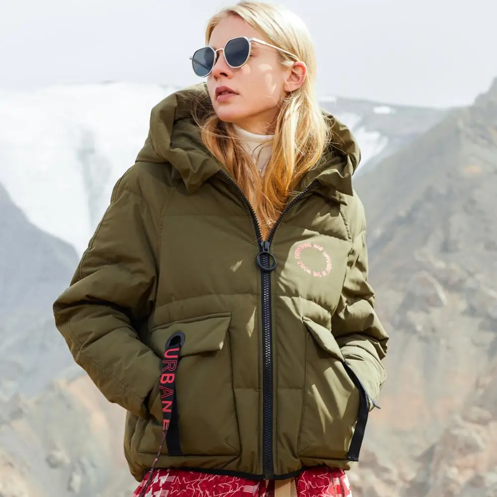 Женский пуховик на утином пуху BOSIDENG розовый короткий водонепроницаемый с