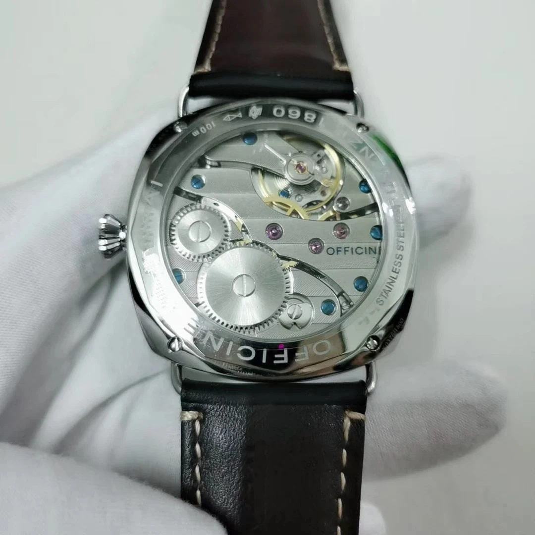 

Luxury Brand Men Automatic Mechanical hand self wind Black Seal Leather Rubber Stainless Steel 3 Days 1950 Watch Luminous 45mm