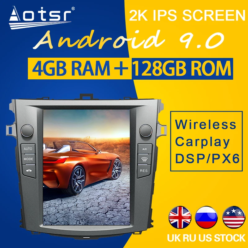 

4+128GB For Toyota Corolla 2014-2016 Android 9.0 Tesla style Vertical screen Car GPS Navigation Multimedia Player Radio