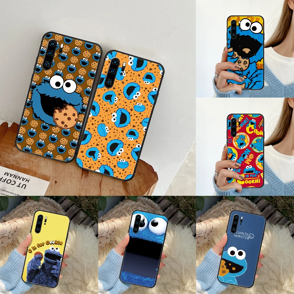 

Cookie Monster Cute Cartoon Phone Case For Huawei P Mate 10 20 30 40 Pro Lite Smart 2019 2021 black Back Luxury Cell Painting
