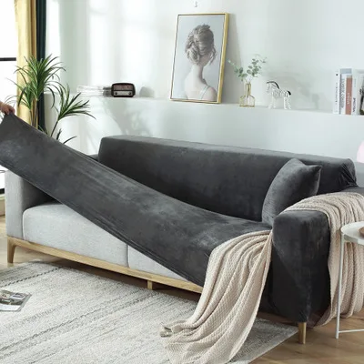 Однотонный плотный плюшевый эластичный чехол для дивана Универсальный на осень