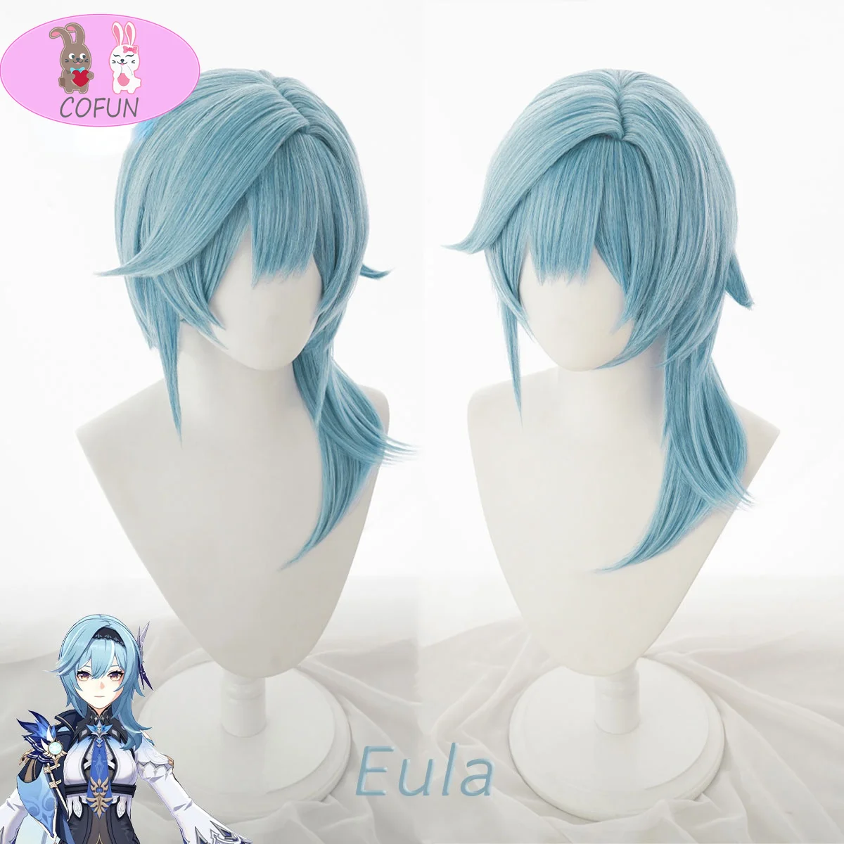 

Парик для косплея Eula Genshin ударопрочный Косплей синие термостойкие синтетические волосы Eula Хэллоуин Косплей волосы