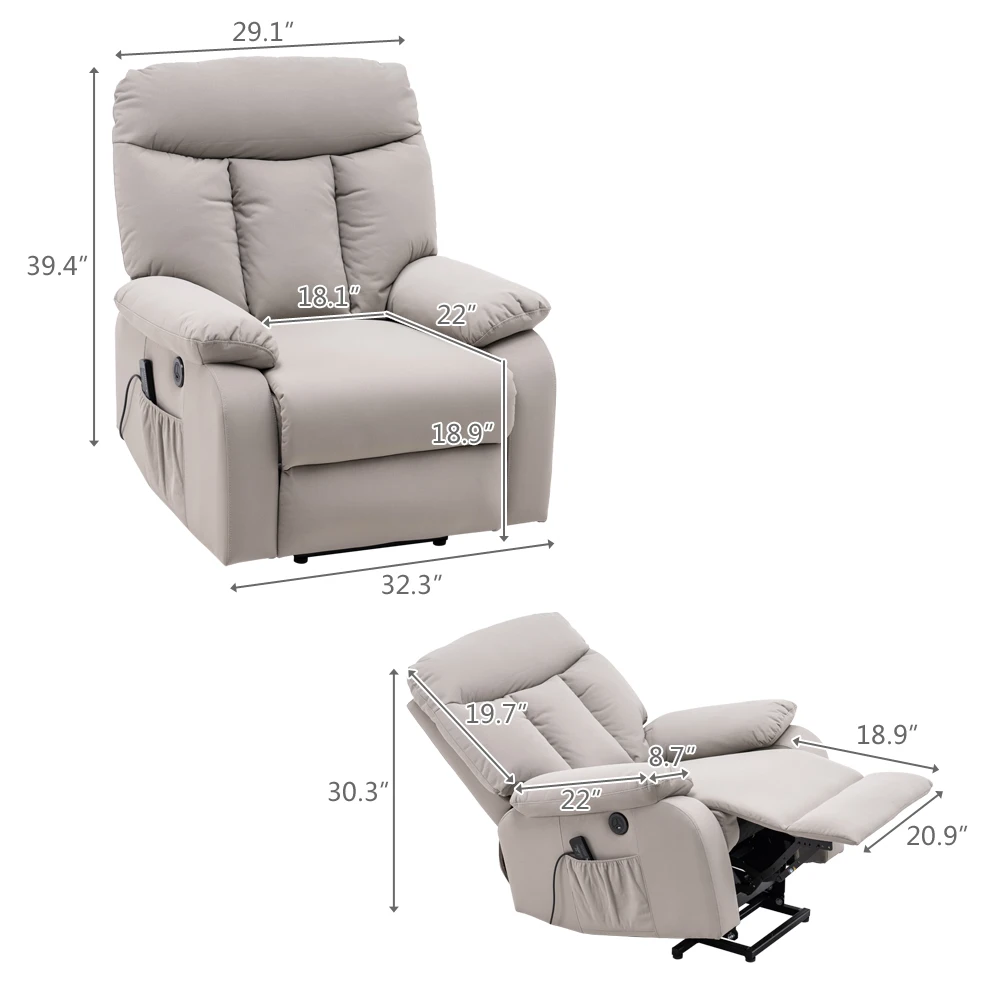 

Type A Electric Lifting Function Chair with Massage Function Silver White Comfortable Adjustable Living Room Sofa Lounge Chair