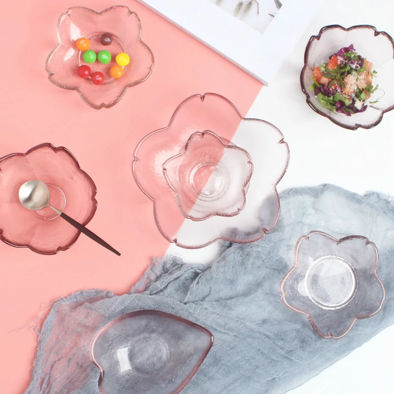 Оригинальность розовые лепестки цвет стеклянная посуда для вкуса Dip блюдо вишни