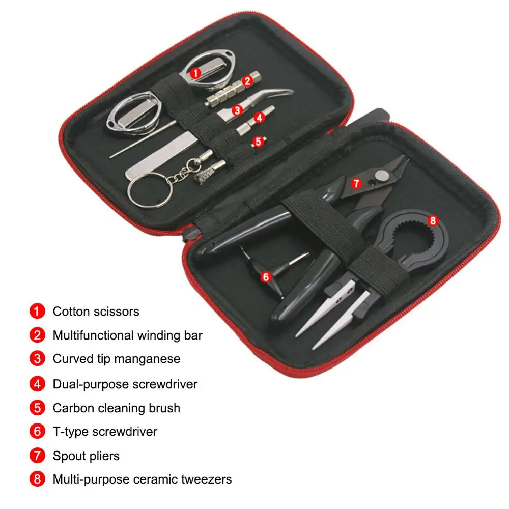 9 in 1 Mini Vape DIY Tool Bag Cigarette Kit Coil jig Tweezers Pliers ire Heaters Jig Winding Accessories | Инструменты