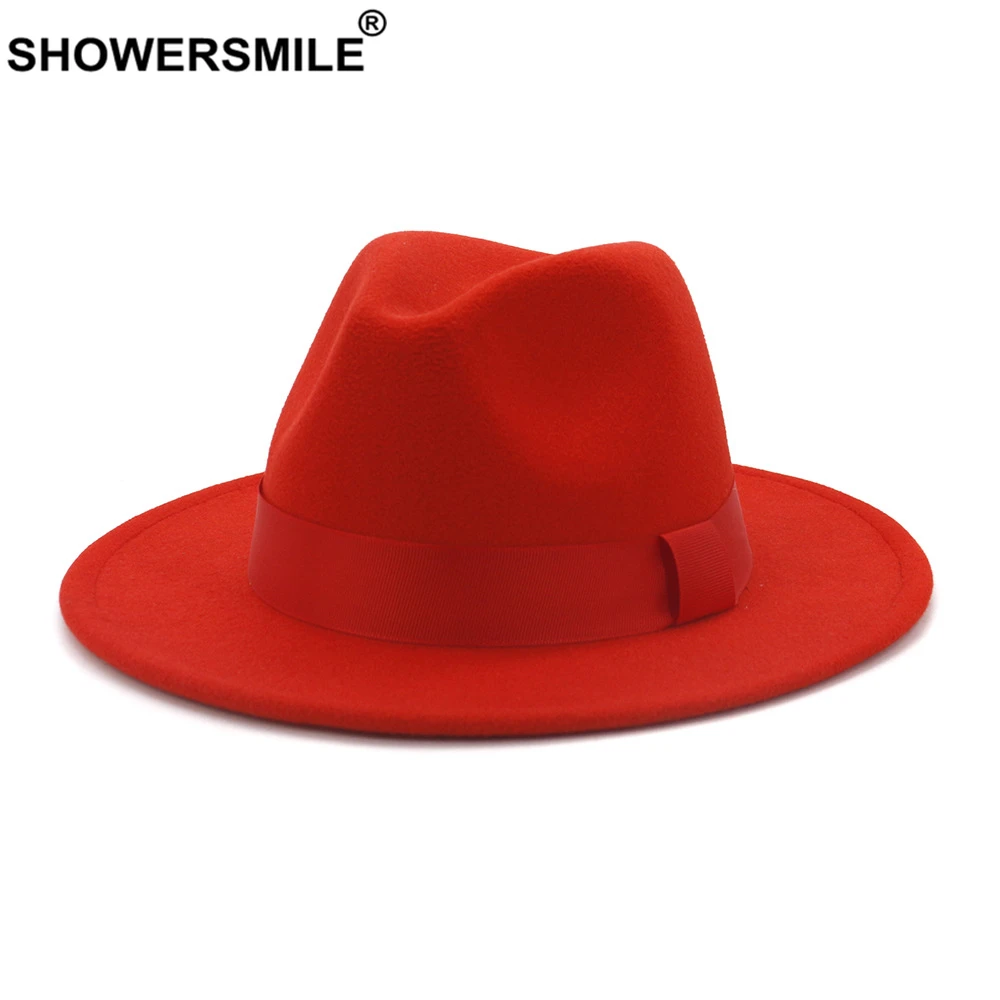 Шляпа SHOWERSMILE для мужчин и женщин фетровая Федора из шерсти с широкими полями в