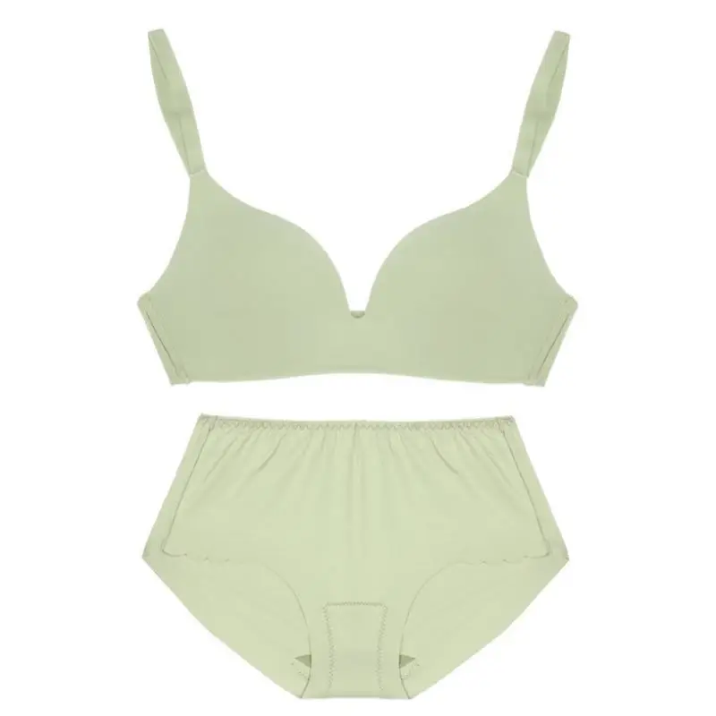 

FITWEE Women Seamless Bra Set Sexy Thin Girl Underwear Set Push Up Wireless Bralette Comfort Solid Color Panties Breathable