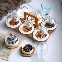 nordic creative ceramic dessert bowl snack dish taste fruit plate salad ice cream bowl with bamboo tray glass cover nj72214