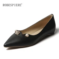 robespiere summer ladies casual flats leather pearl decorative boat shoes sexy pointed ballet shoes a143