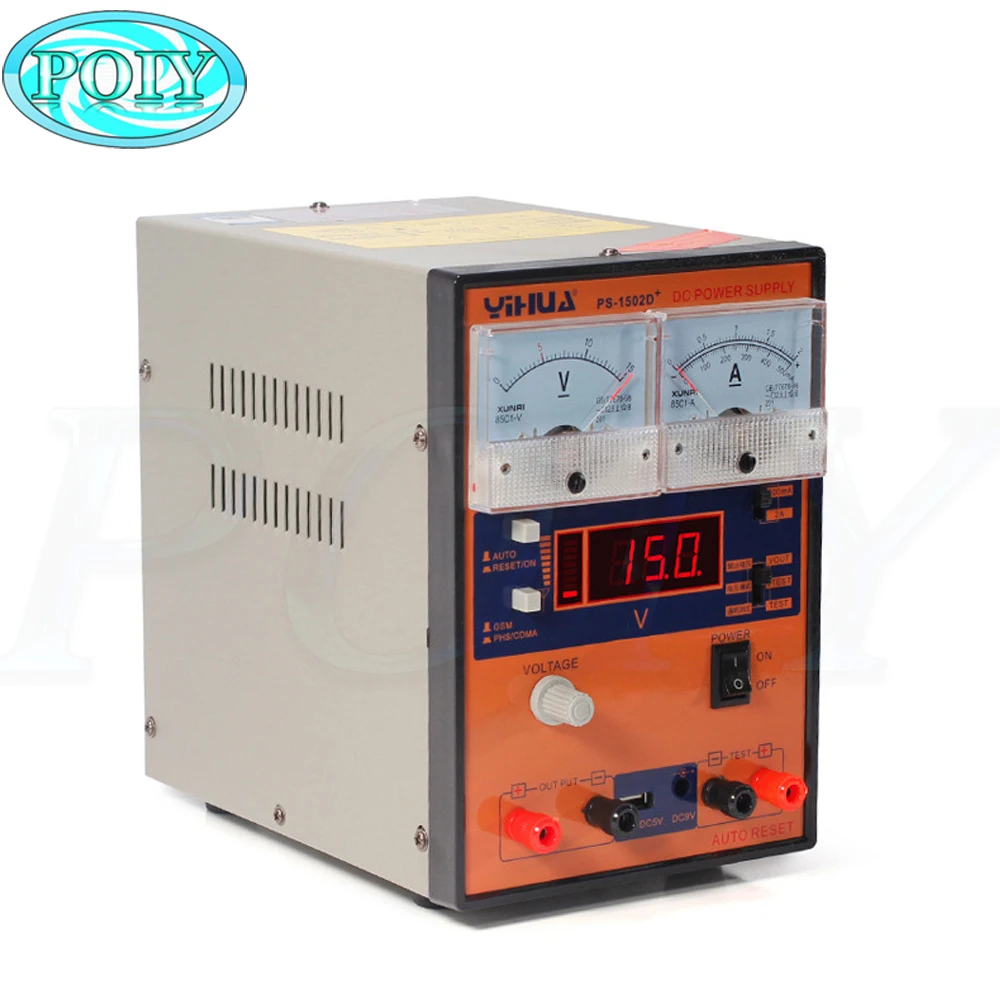Лабораторный блок питания YIHUA 1502D+ 15V 2A Регулируемый источник питания постоянного тока Регулируемый ЖК-дисплей Напряжение ток Дисплей регулировки