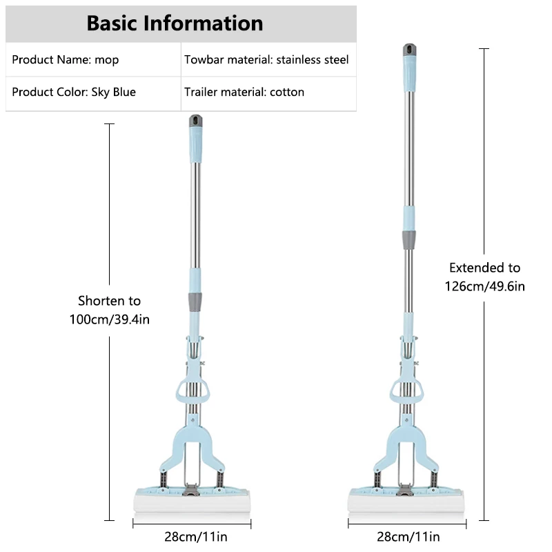 Сильная Швабра для пола Абсорбирующая губка швабра из нержавеющей стали с ручкой
