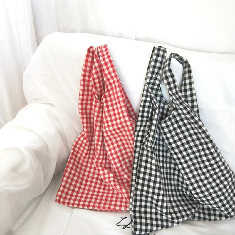 

Винтажная клетчатая холщовая портативная Хлопковая женская сумка для обеда, сумка для бенто, женские маленькие сумочки, простая Женская тк...