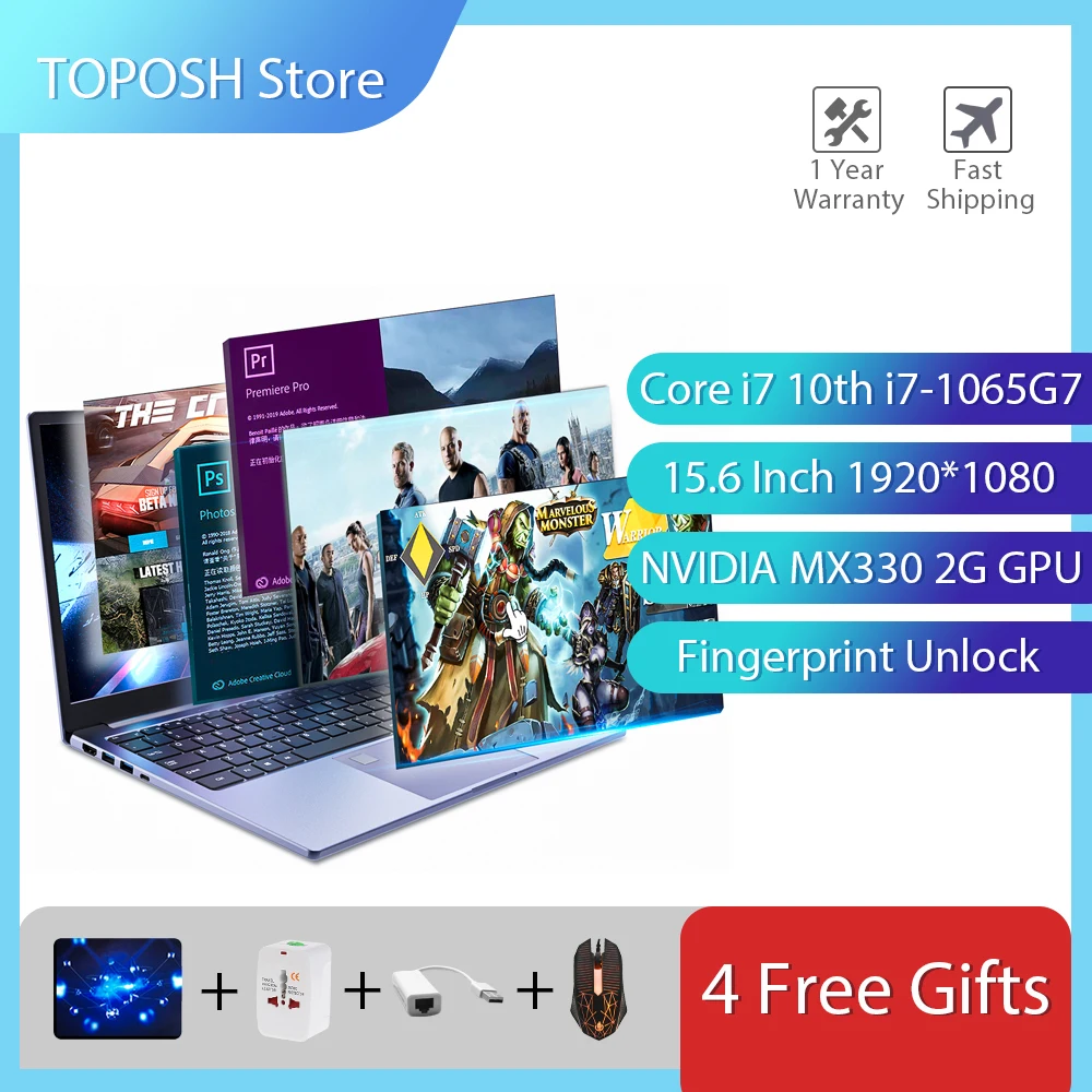 

Ноутбук Intel Core i7 10 поколения i7-1065G7, NVIDIA MX330, 2G, GPU 8G/16G, отпечаток пальца, клавиатура с подсветкой, 3,90 ГГц