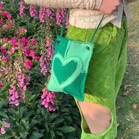 cool girls y2k purse pouch small shoulder bag for women vintage design mini crossbody bags female stitching green heart handbags