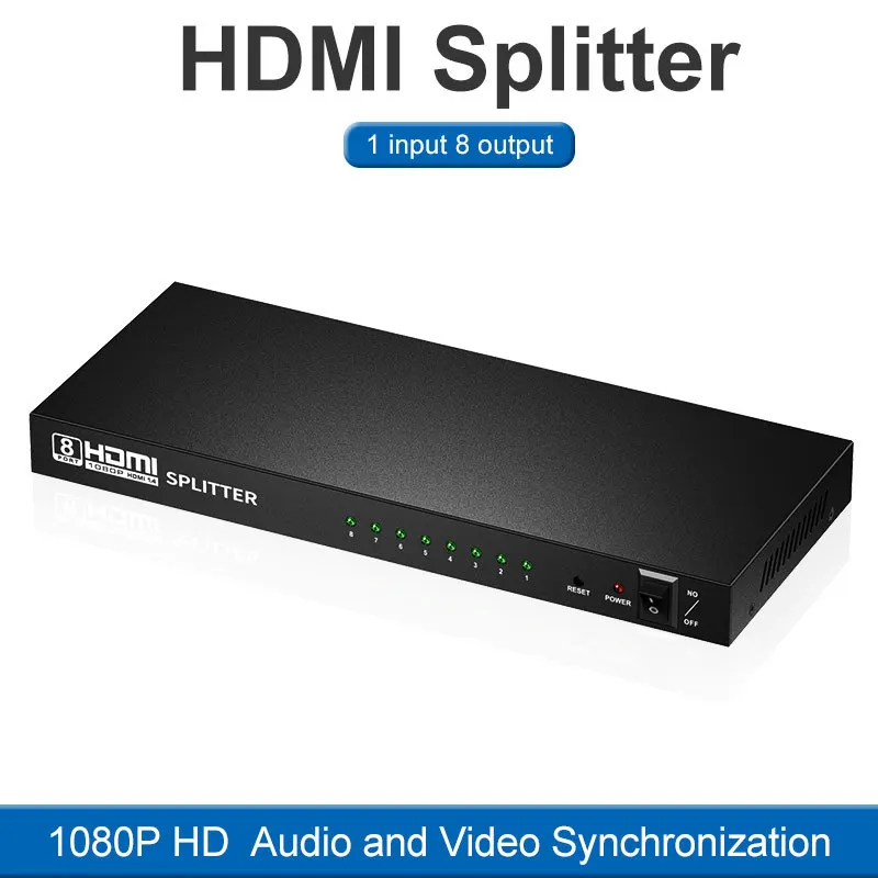 

1x8 HDMI splitter, one input and eight output HDMI splitter, audio video splitter amplifier, supports full HD 3D 1080P / 60HZ